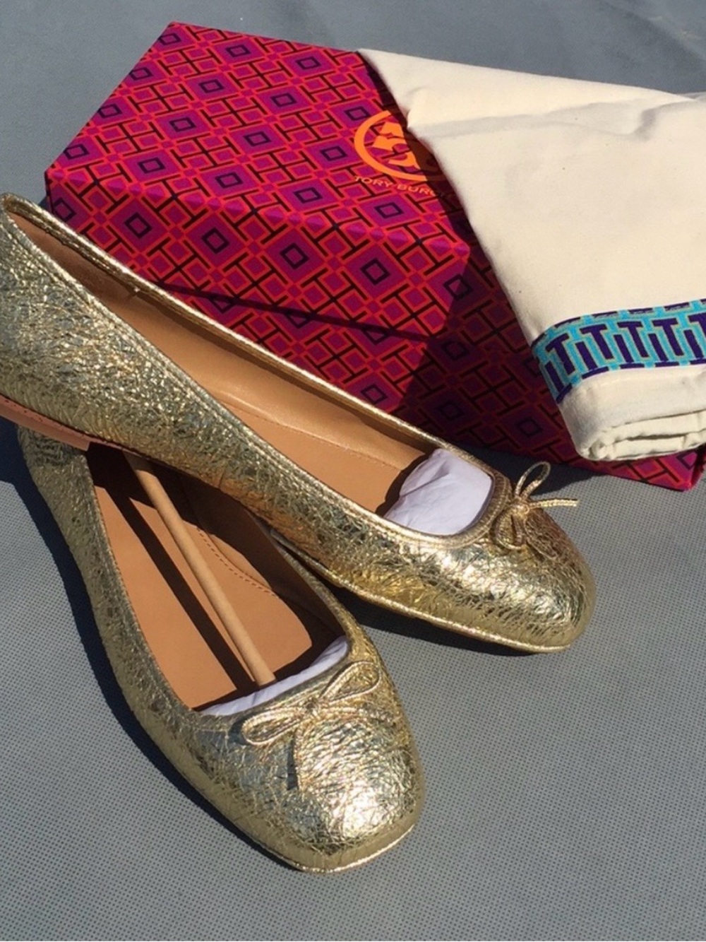 Tory Burch Metallic Gold Ballet Flats with Bow